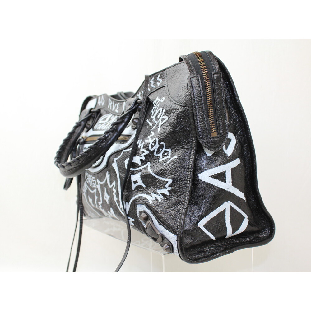 BALENCIAGA Graffiti City Handbag Shoulder Bag Black Paint - Picture 2 of 6